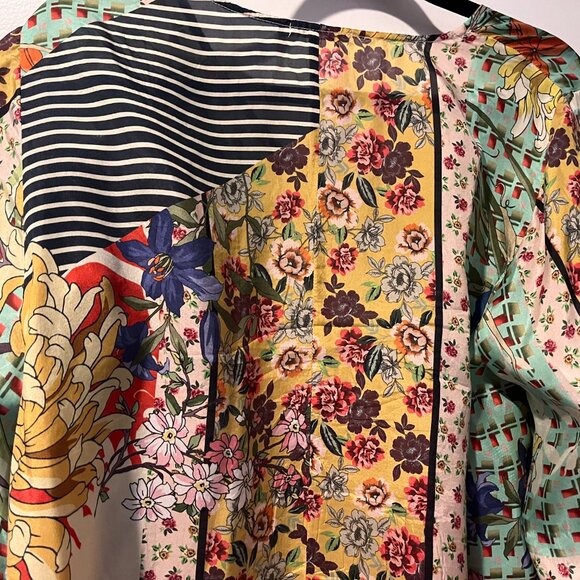 Johnny Was size M Red & Multi color Silk V Neck top - Picture 5 of 7